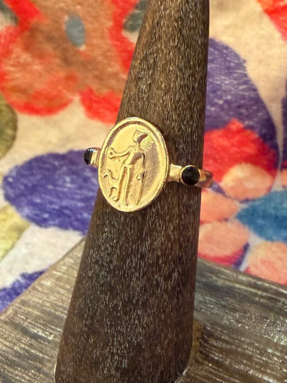 Sundance Figural Medallion Black Stone Artisan Ring